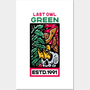 Last Owl Green And Skull Posters and Art